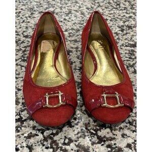 Lauren Ralph Lauren Red Suede Flat Shoes With Buckle Accent Women's Size 8.5B